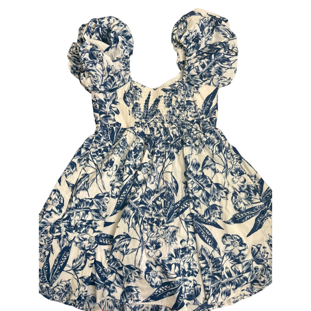 Abercrombie & Fitch Blue White Floral Puff Sleeve Smocked Mini Dress Toile M - Picture 5 of 5